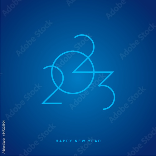 Happy New Year 2023 abstract new space oddity numbers typography logo on blue background