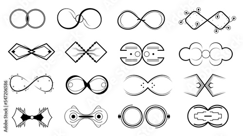 Set Black Collection Simple Line Infinity Signs Doodle Outline Element Vector Design Style Sketch Isolated Illustration