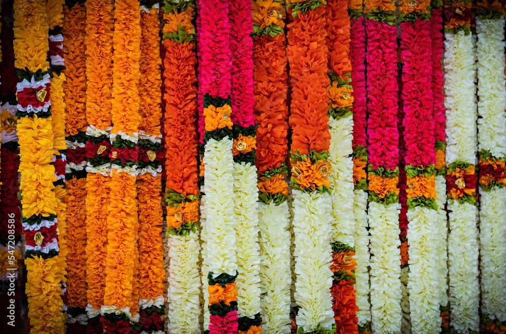 Bright and colorful flower Indian garland on the market Bright and colorful flower Indian garland on the market