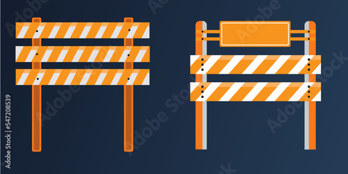 Road closed sign construction barricade orange and white diagonal stripes