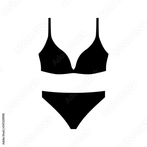 Elegant black female panties and bra template. Sexy lingerie in trendy design. Stylish swimsuit from new collection with classic vector style
