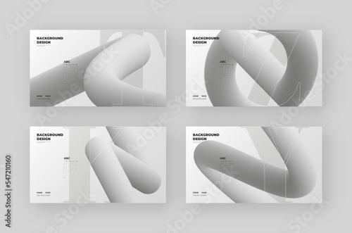 Abstract web page, homepage, landing page concept. Strict and discreet background. Type and 3D shapes.	