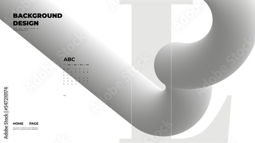 Abstract web page, homepage, landing page concept. Strict and discreet background. Type and 3D shapes.	