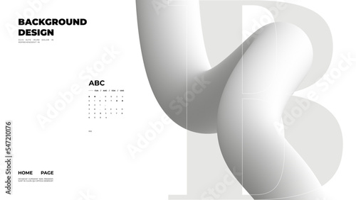 Abstract web page, homepage, landing page concept. Strict and discreet background. Type and 3D shapes.	