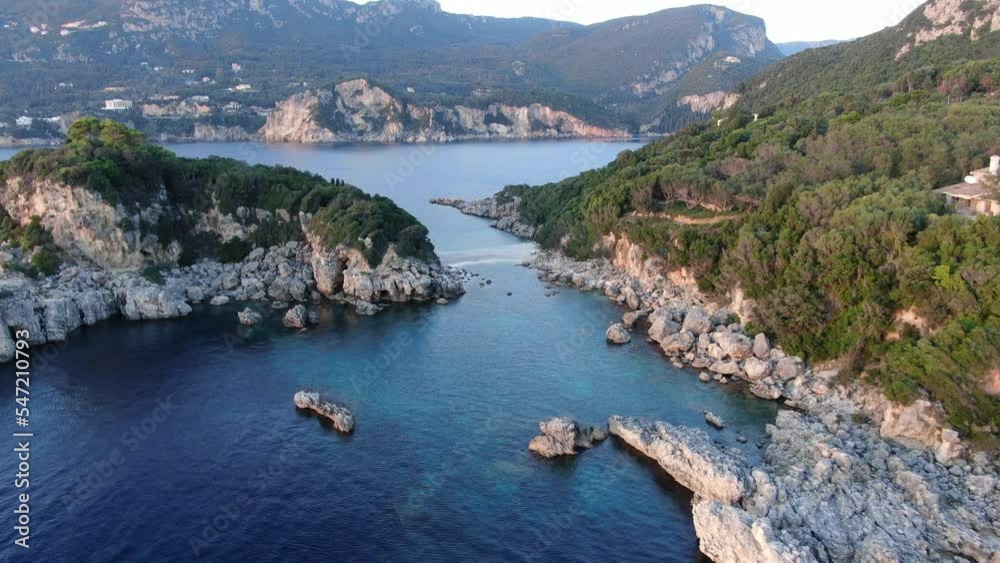 Aerial drone view of limni beach in corfu greece Aerial drone view of limni beach in corfu greece