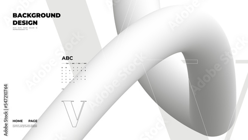 Abstract web page, homepage, landing page concept. Strict and discreet background. Type and 3D shapes.