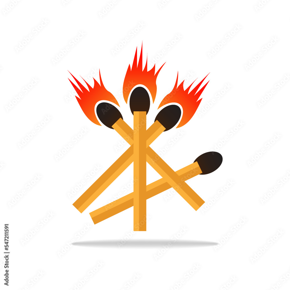 Vetor de Vector retro illustration of a match with fire. Vintage icon