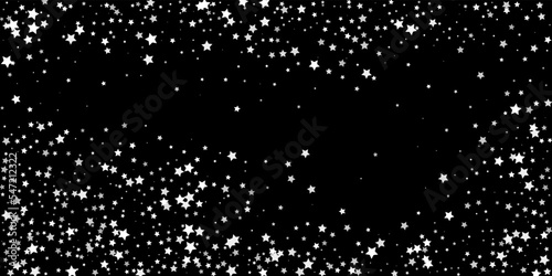 Falling confetti stars. White stars on a black background. Festive background. Abstract texture on a white background. Design element. Vector illustration, eps 10.