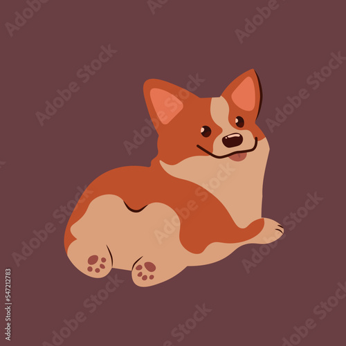 Image of a cute corgi lying on its stomach. Dog in vector. Cartoon character.
