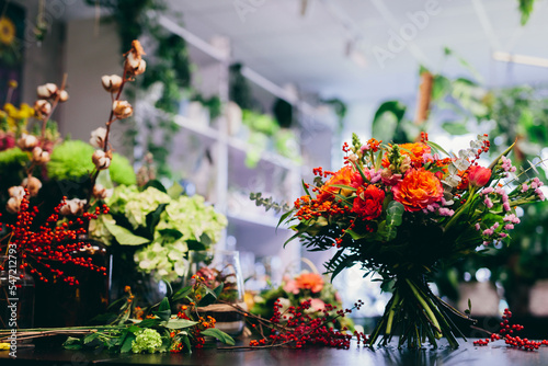 Flowers and plants in florist shop photo