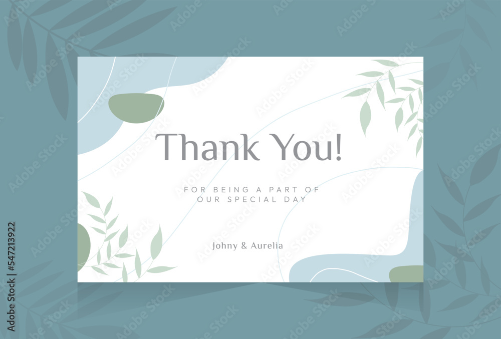 Thank you card design with hand drawn flower abstract shape pastel nature background template