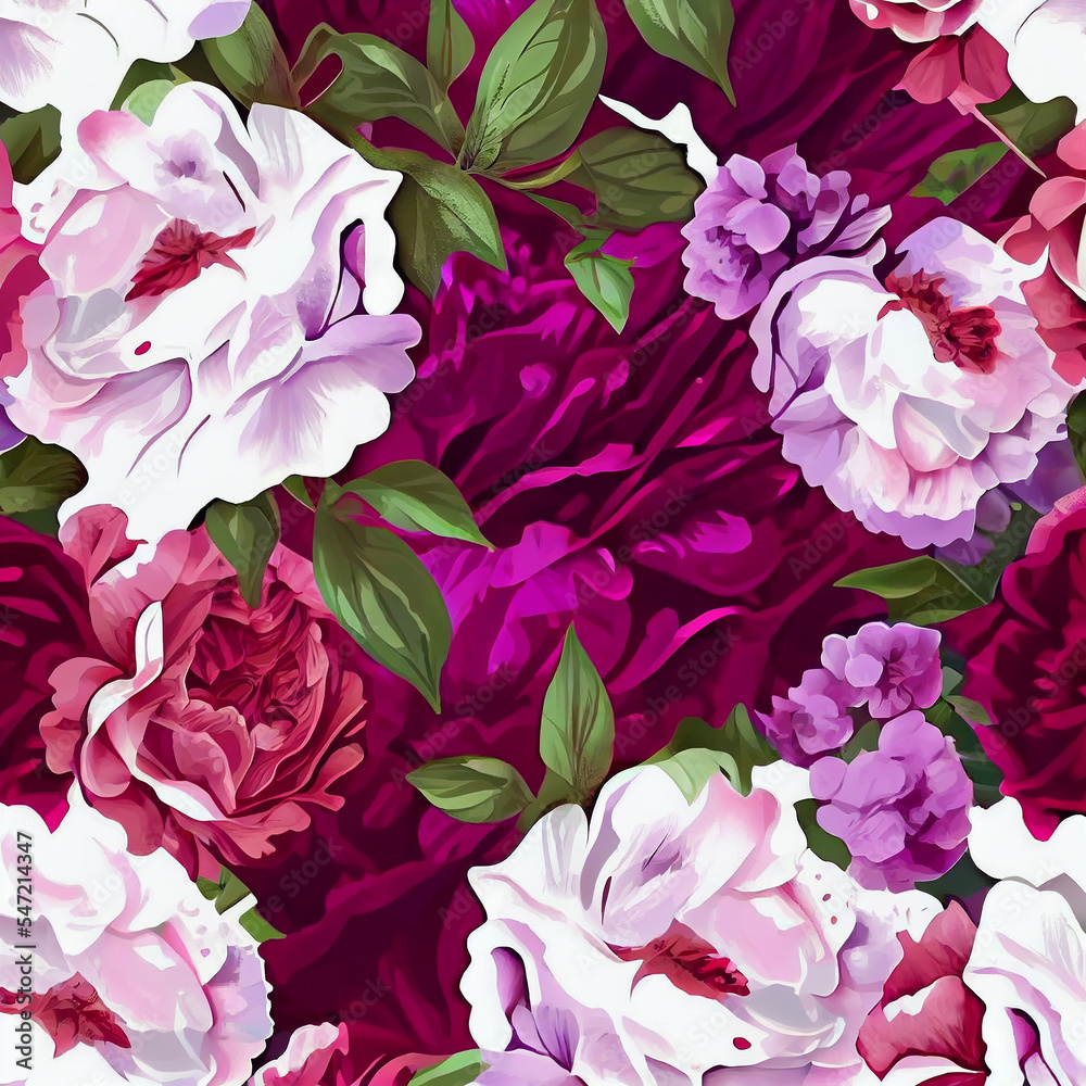 Beautiful Floral pattern of lush blooming flowers