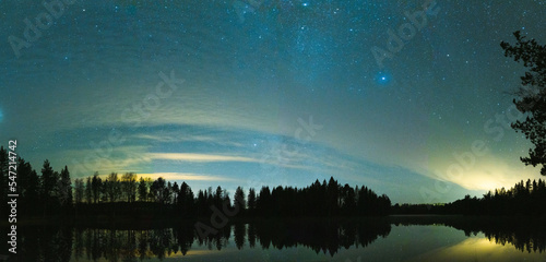 Milkyway panorame shot by lake in Finland
