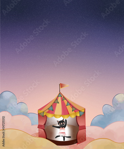 Black Cat Ballerina, Dancing in Circus Tent - Vector Art