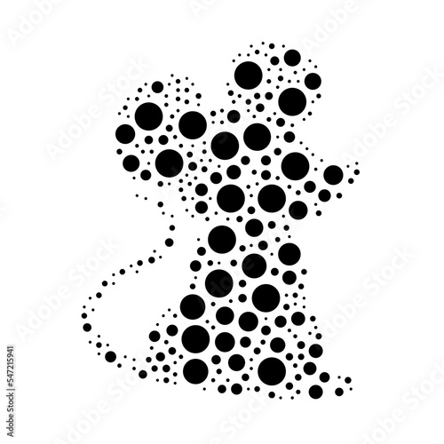 A large mouse symbol in the center made in pointillism style. The center symbol is filled with black circles of various sizes. Vector illustration on white background