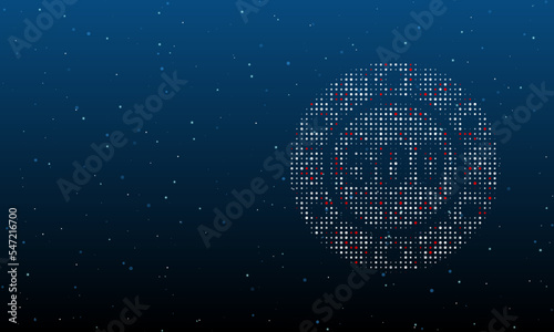On the right is the poker chip symbol filled with white dots. Background pattern from dots and circles of different shades. Vector illustration on blue background with stars