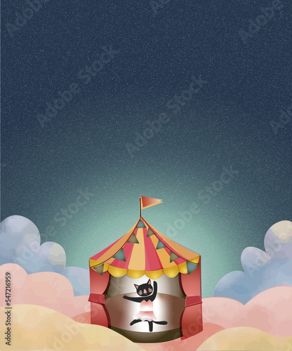 Black Cat Ballerina, Dancing in Circus Tent - Vector Art