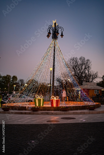 CORFU, GREECE - December 10, 2021: Corfu town  is decorated for Christmas.  view in corfu town,Greece.