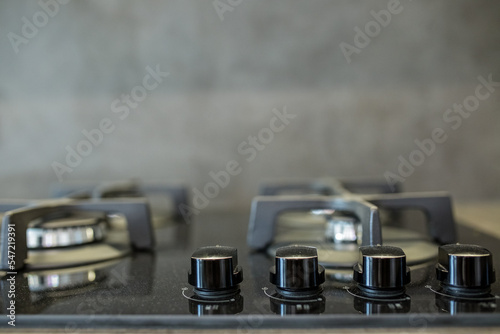 Gas stove close-up. Home and cooking concept. photo