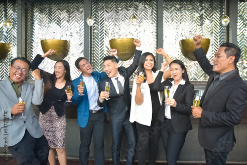 Canvas Print Asian people group drinking in party congratulation business team ,Group Of Frie