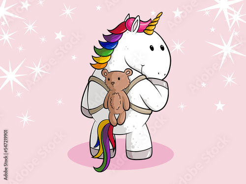 Comic Einhorn mit Rucksack