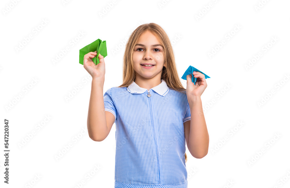 childhood of happy teen girl playing with origami. photo of playing teen girl, childhood. childhood of happy teen girl playing with origami. photo of playing teen girl, childhood.