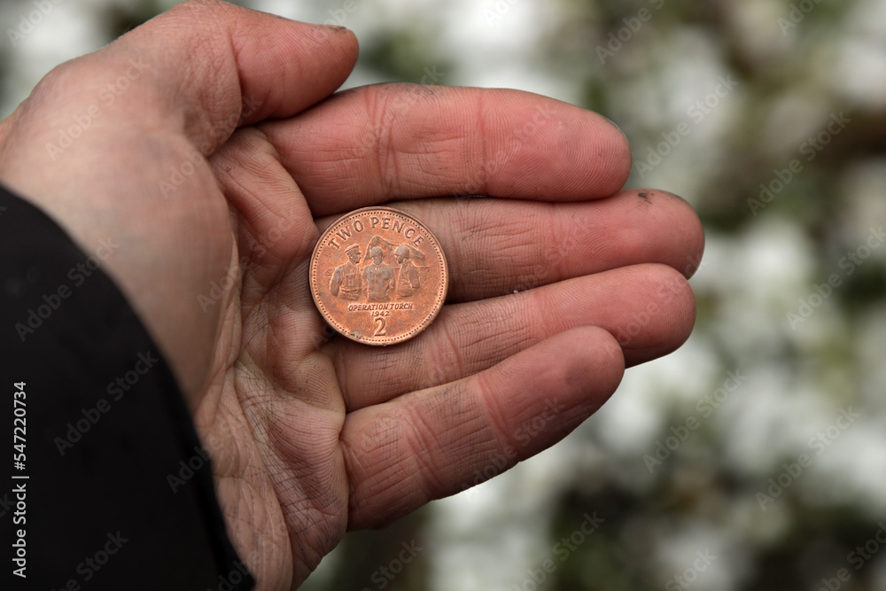 Fototapeta premium Coin two pence in hand