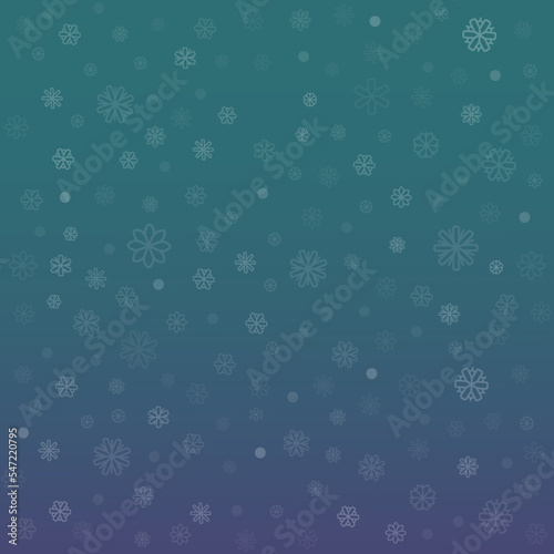 Square background with snowflake snowfall. Abstract mysterious purple and green background. Christmas vector card. Winter Christmas and New Year background. Vector illustration.