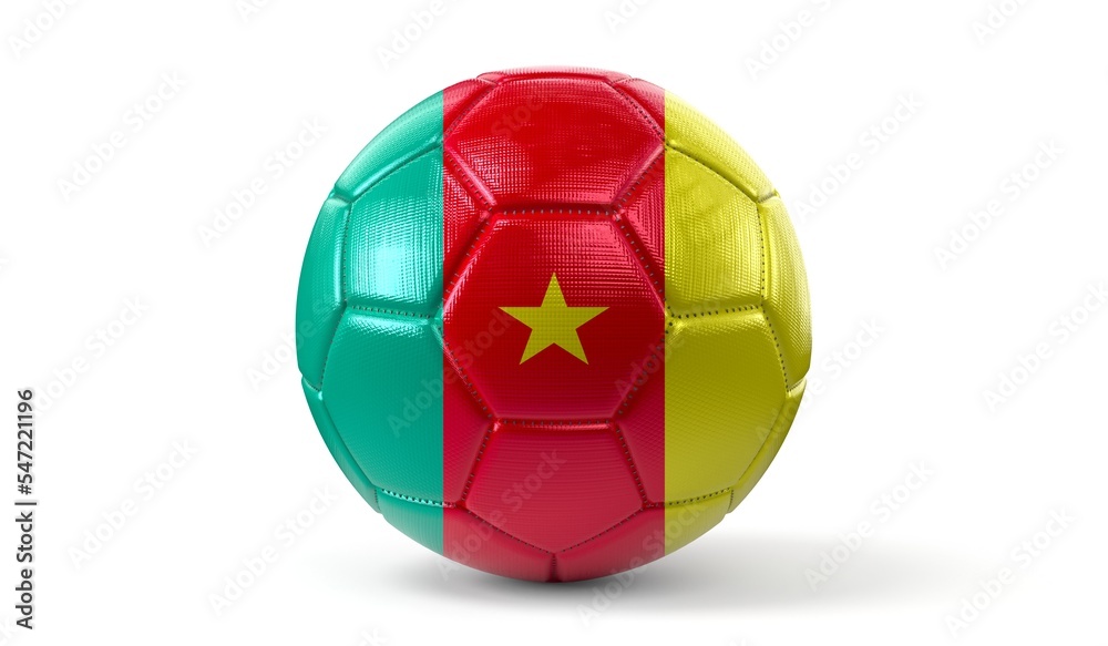 Soccer ball with national flag of Cameroon - 3D illustration
