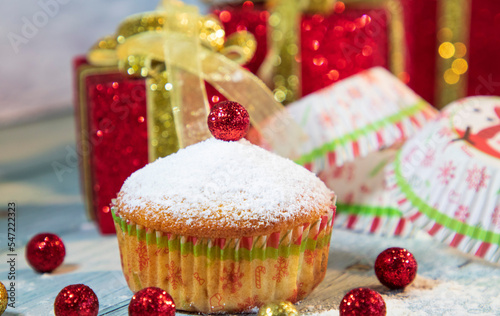 christmas cupcake with christmas decorations