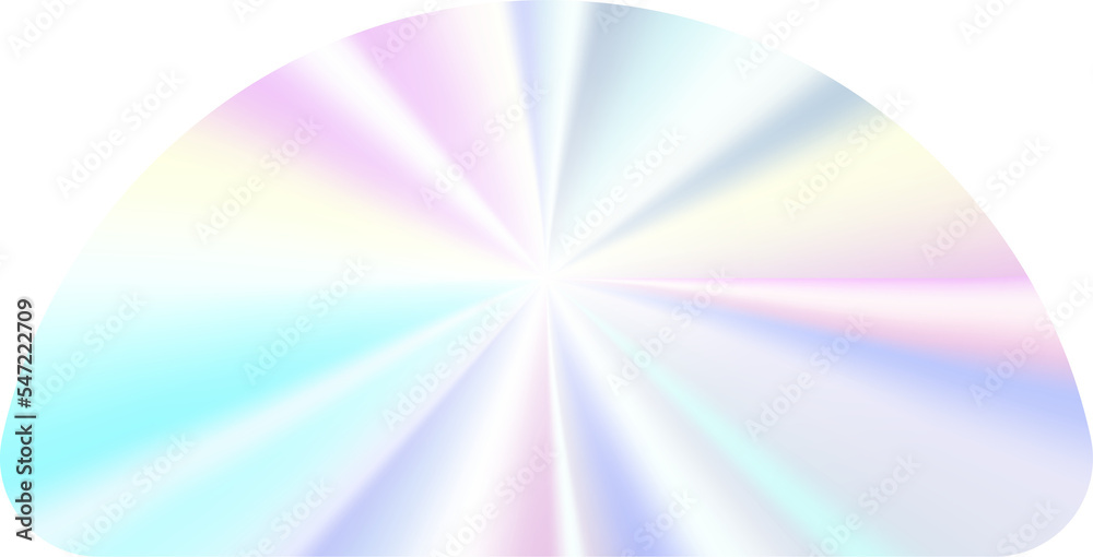 Fototapeta premium Holographic sticker. Silver label gradient stamp. Metal texture badge. Iridescent rainbow foil in semicircle shape. Neon emblem.