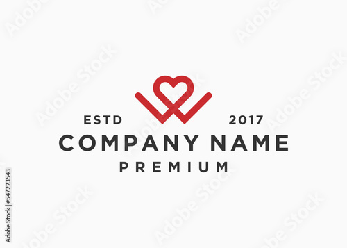 letter w with heart logo design vector illustration template