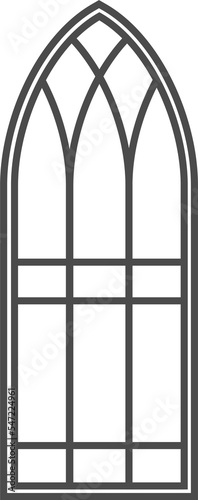Gothic window outline. Silhouette of vintage stained glass church frame. Element of traditional European architecture. 