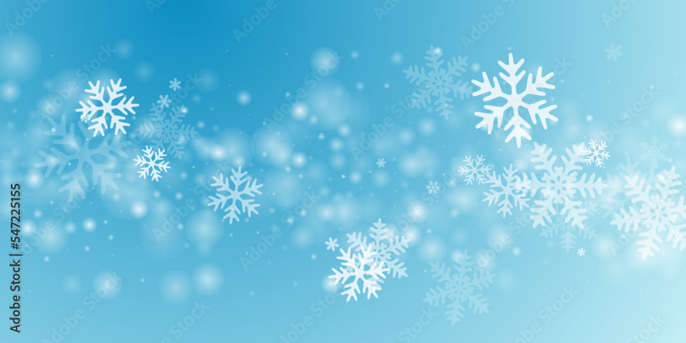 Cute falling snow flakes illustration. Wintertime speck frozen granules. Snowfall sky white teal blue wallpaper. Scattered snowflakes december theme. Snow hurricane landscape.
