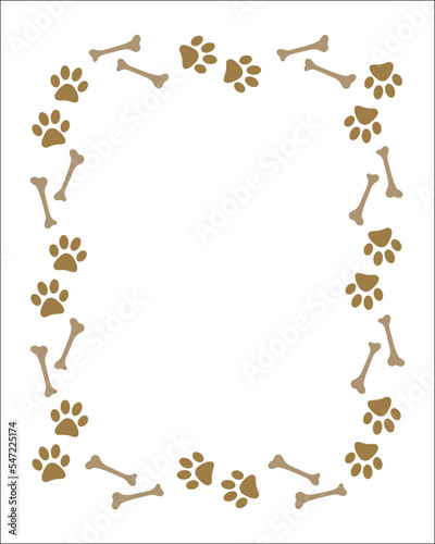 Animal dog paw prints and bones frame design template vector image.