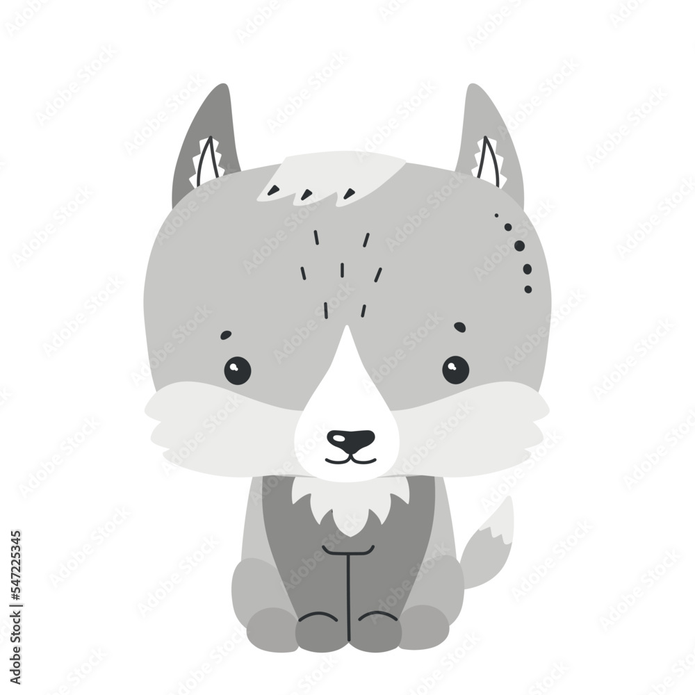 Gray wolf - cute illustration for children's rooms, cards, postcards, posters. Vector illustration. Gray wolf - cute illustration for children's rooms, cards, postcards, posters. Vector illustration.