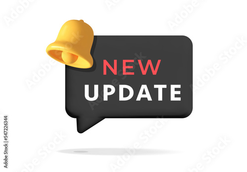 3d vector chant bubble message with new upgrade tag  and yellow bell notification for business and online sale service design