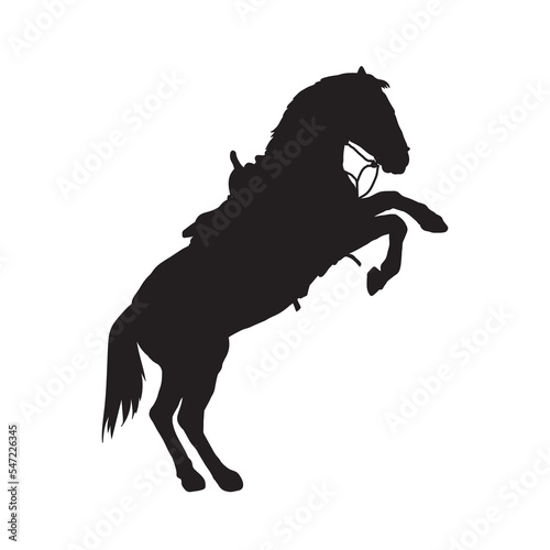 Rearing horse with saddle on its back. vector silhouette.