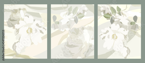 Set of contemporary art prints with abstract flowers.