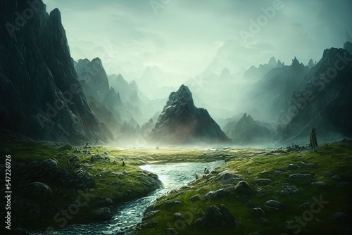 fantasy rock mountain lake and river in concept Norse Mythology © FuryTwin