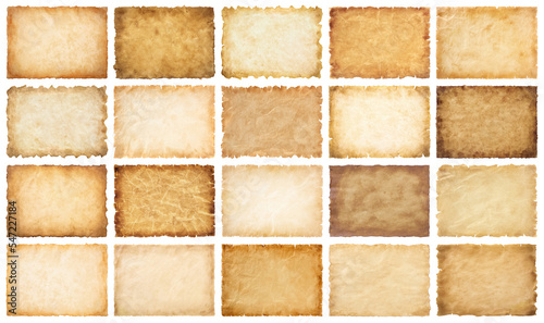 collection set old parchment paper sheet vintage aged or texture isolated on white background