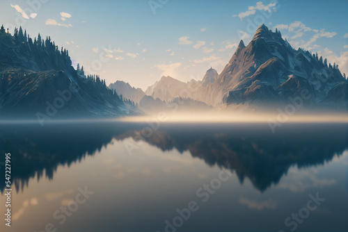 Sunrise in the mountains beside the lake  © CREATIVE STOCK