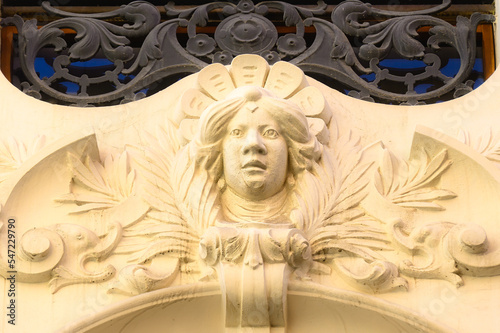 Colonial decoration gargoyle in the architecture of a building exterior, Valencia, Spain
