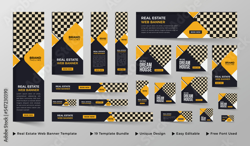 Real estate web banner template design, Vector horizontal and vertical real estate house property and home apartment web ads banner design