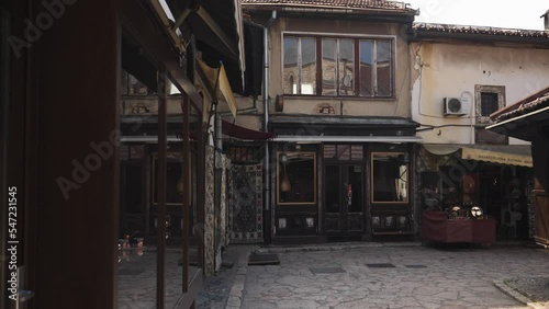 Store Facade and Empty Corner at Old town district, Sarajevo, Bosnia, Pan