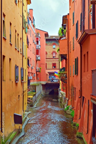 view of the Moline canal from the window of Via Piella in the city of Bologna in Italy photo