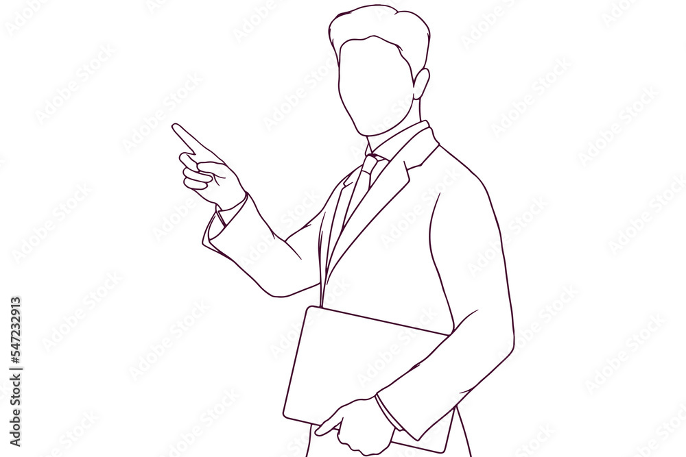 young businessman presentation hand drawn style vector illustration