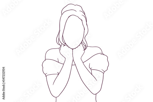 suprised beautiful girl hand drawn style vector illustration