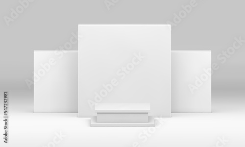 White 3d podium squared platform construction geometric stage museum gallery exhibition vector