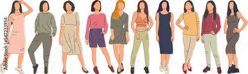 women, girls sketch ,contour isolated vector